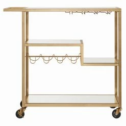 Brand new 😉 Gifts For Her HN Home Loewy Mid-Century Modern Mirror Glass Metal Bar Cart 😉 -Christmas Gifts Sales Store detail2HME3252