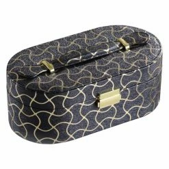 Best Sale 😉 Top Gifts ORE International Black Leather With Gold Swirl Piping Jewelry Case With Mirror Travel Case - 9.5W X 3.5H In. ✔️ -Christmas Gifts Sales Store detail2ORE961