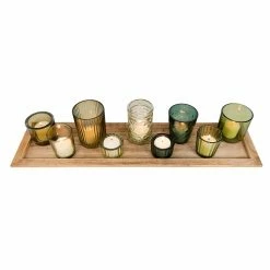 Hot Sale 🤩 Gifts For Her 3R Studios Wood Tray With 9 Green Glass Votive Holders 🎉 -Christmas Gifts Sales Store detail4CREC1159