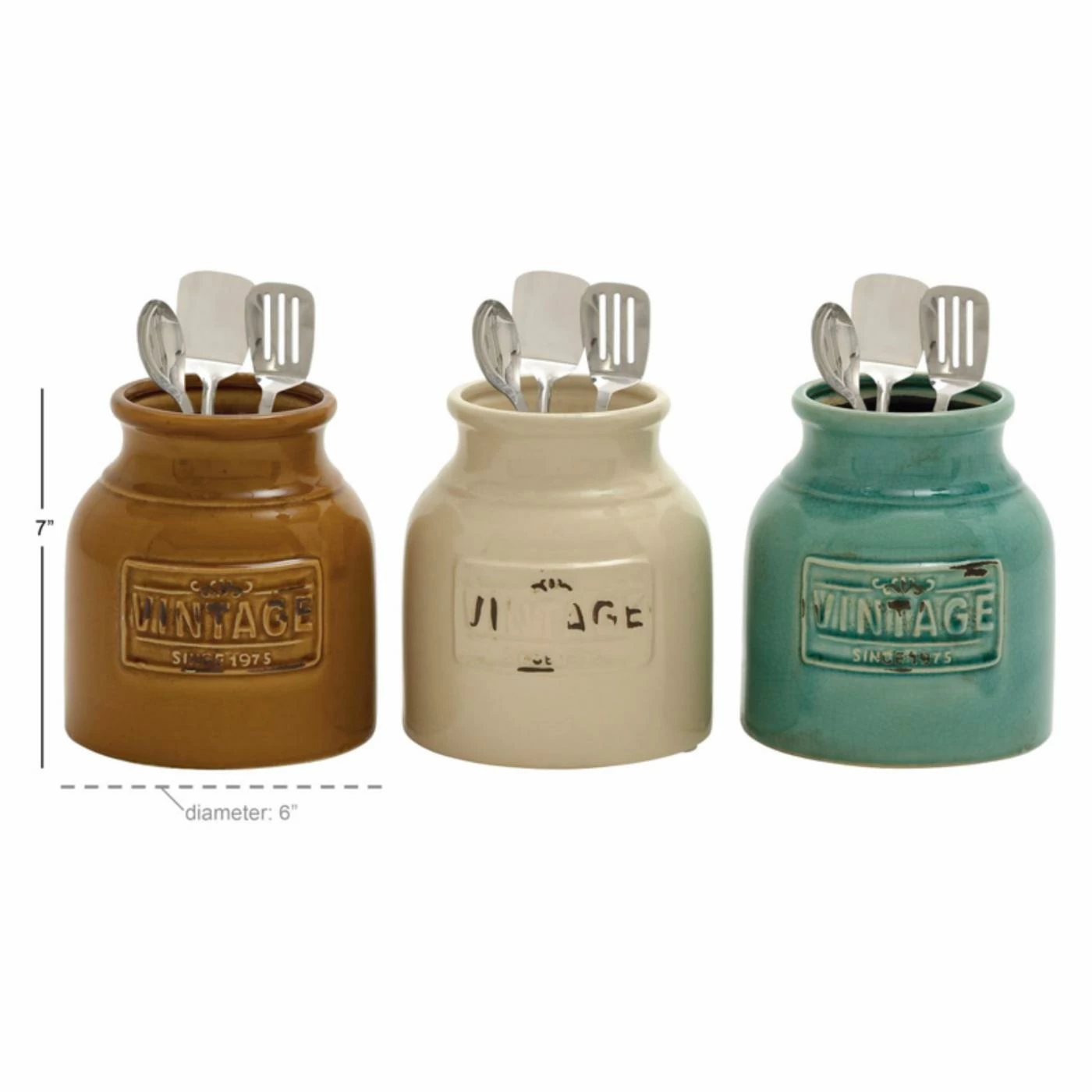 Cheapest π― Top Gifts DecMode Ceramic Vintage Cutlery Jar - Set Of 3 π 4 Cheapest π― Top Gifts DecMode Ceramic Vintage Cutlery Jar - Set Of 3 π - Image 4
