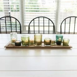 Hot Sale 🤩 Gifts For Her 3R Studios Wood Tray With 9 Green Glass Votive Holders 🎉 -Christmas Gifts Sales Store detailCREC1159