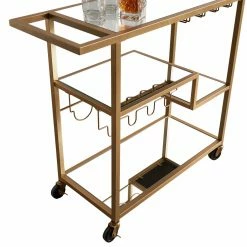Brand new 😉 Gifts For Her HN Home Loewy Mid-Century Modern Mirror Glass Metal Bar Cart 😉 -Christmas Gifts Sales Store detailHME3252