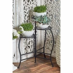Wholesale 🔥 Gifts For Her DecMode Natural Iron Folding Plant Stand With Floral Design 🎉 -Christmas Gifts Sales Store detailUMA10095