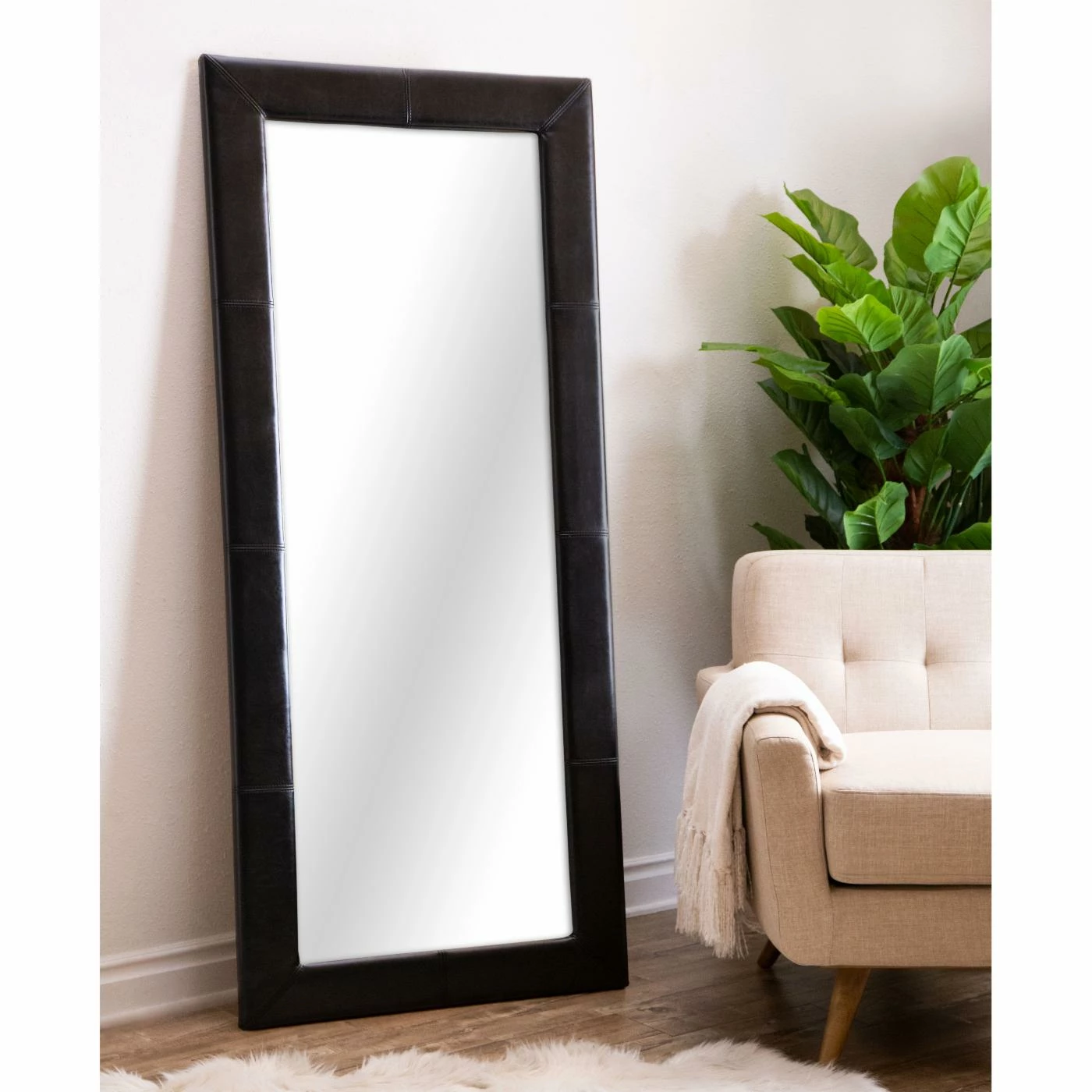 Hot Sale 👏 Top Gifts Abbyson Black Leather Floor Mirror - 31W X 70H In. 🎁 2 Hot Sale 👏 Top Gifts Abbyson Black Leather Floor Mirror - 31W X 70H In. 🎁 - Image 2