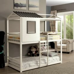 Flash Sale 🧨 Gifts For Kids Furniture Of America Hansel Playhouse Twin Over Twin Bunk Bed ⌛