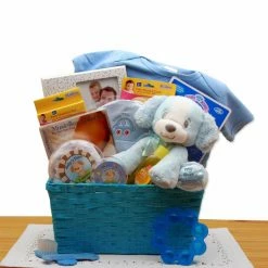 Cheap ✔️ Gift Baskets Gift Basket Drop Shipping Puppy Love New Baby Gift Basket - Blue ⌛