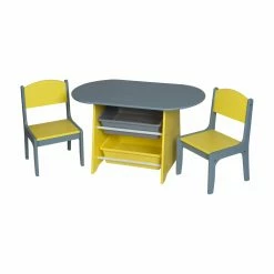 Hot Sale 😉 Gifts For Kids Gift Mark Oval Childrens Table And Chair Set With Undertable Storage Bins - Gray/Yellow 🎉