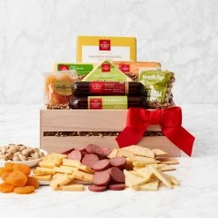 Budget 👏 HICKORY FARMS Gift Baskets Meat & Cheese Wooden Gift Crate 😍