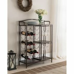 Deals 🛒 K&B Furniture Top Gifts K&B Furniture Brushed Copper Metal Wine Storage Rack 🤩