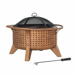Cheap ⭐ Top Gifts Sunjoy 30 Inch Woven Round Wood Burning Fire Pit 🥰
