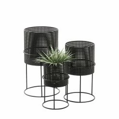 Coupon 😀 Gifts For Her DecMode Set Of 3 Contemporary Metal Perforated Planters 🌟