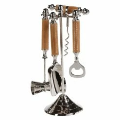 Cheap 🎉 All Other Brands Gifts For Him Polished Nickel And Leather Bar Tool Set 🤩