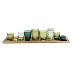 Hot Sale 🤩 Gifts For Her 3R Studios Wood Tray With 9 Green Glass Votive Holders 🎉 -Christmas Gifts Sales Store scaleCREC1159